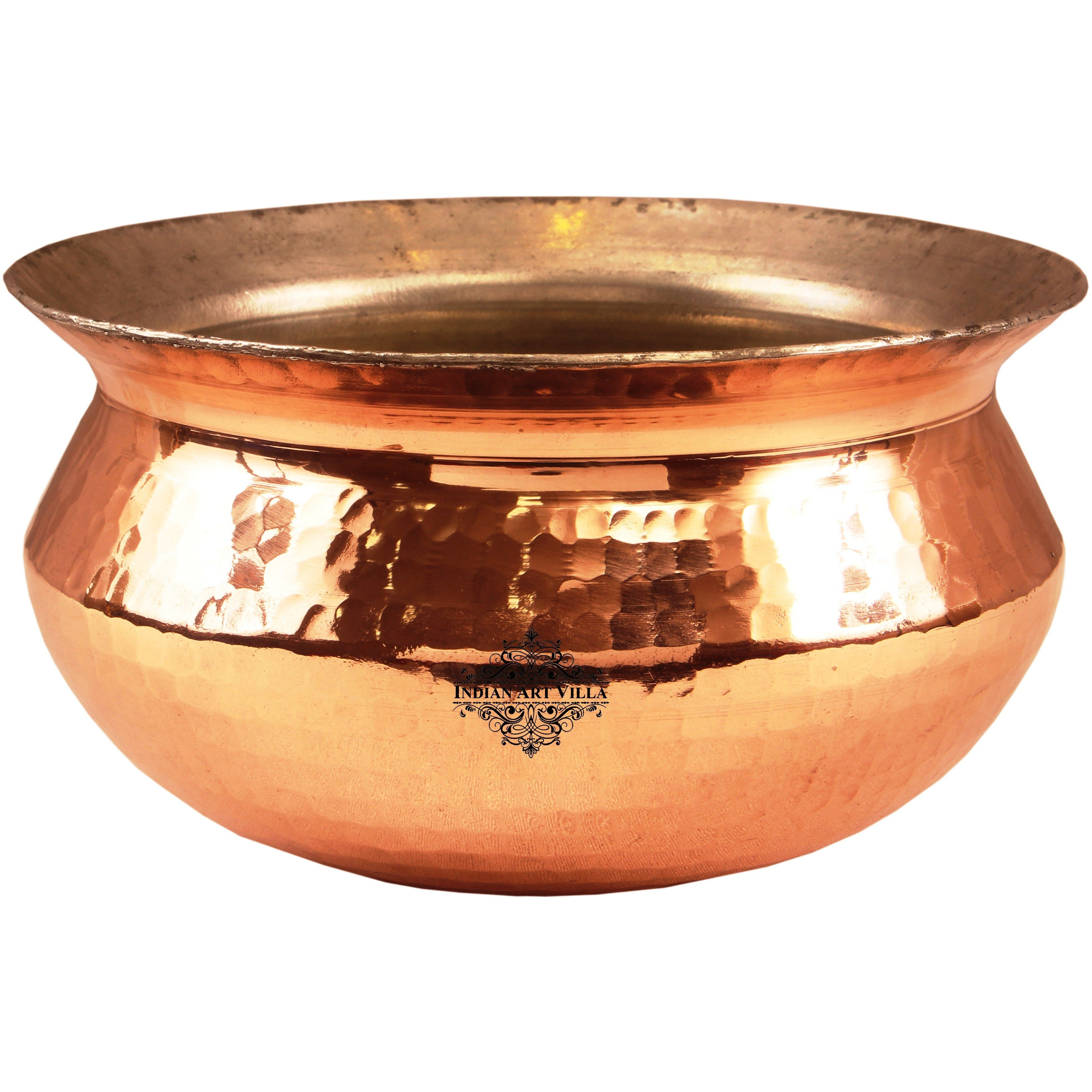 Indian Art Villa Copper Hammered Handi with Inside Tin Lining 7.4 inch Dia