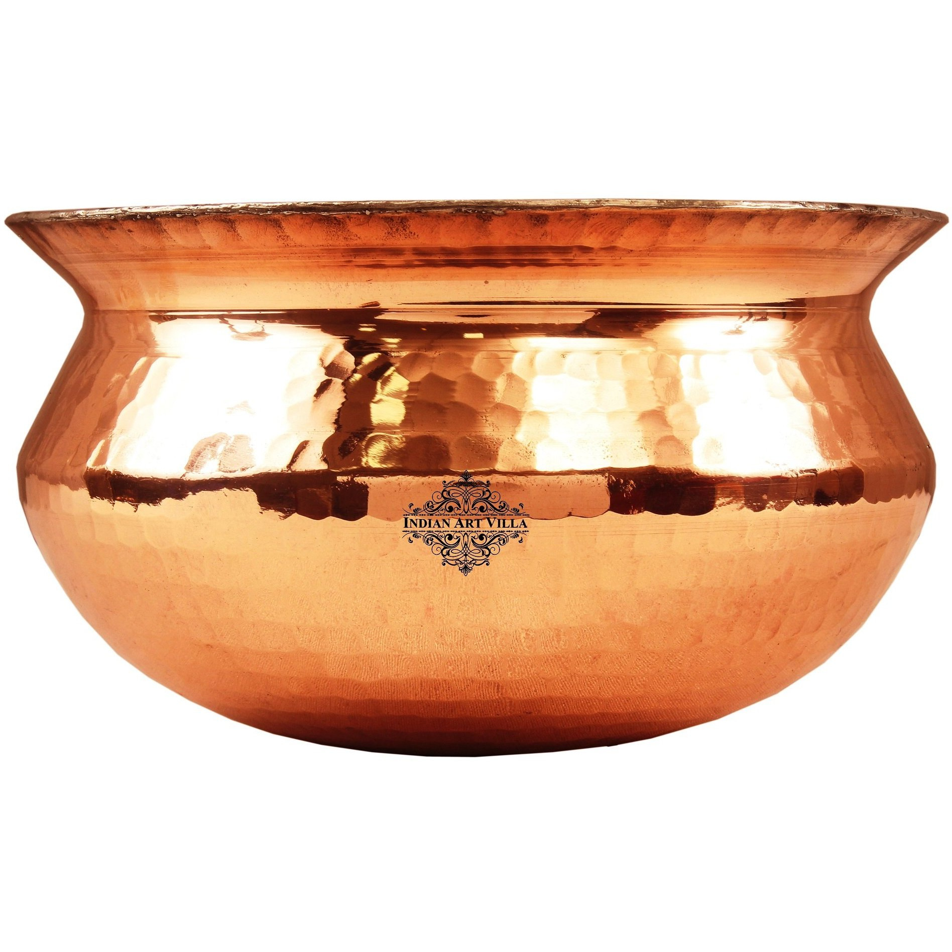 Indian Art Villa Copper Hammered Handi with Inside Tin Lining 7.4 inch Dia