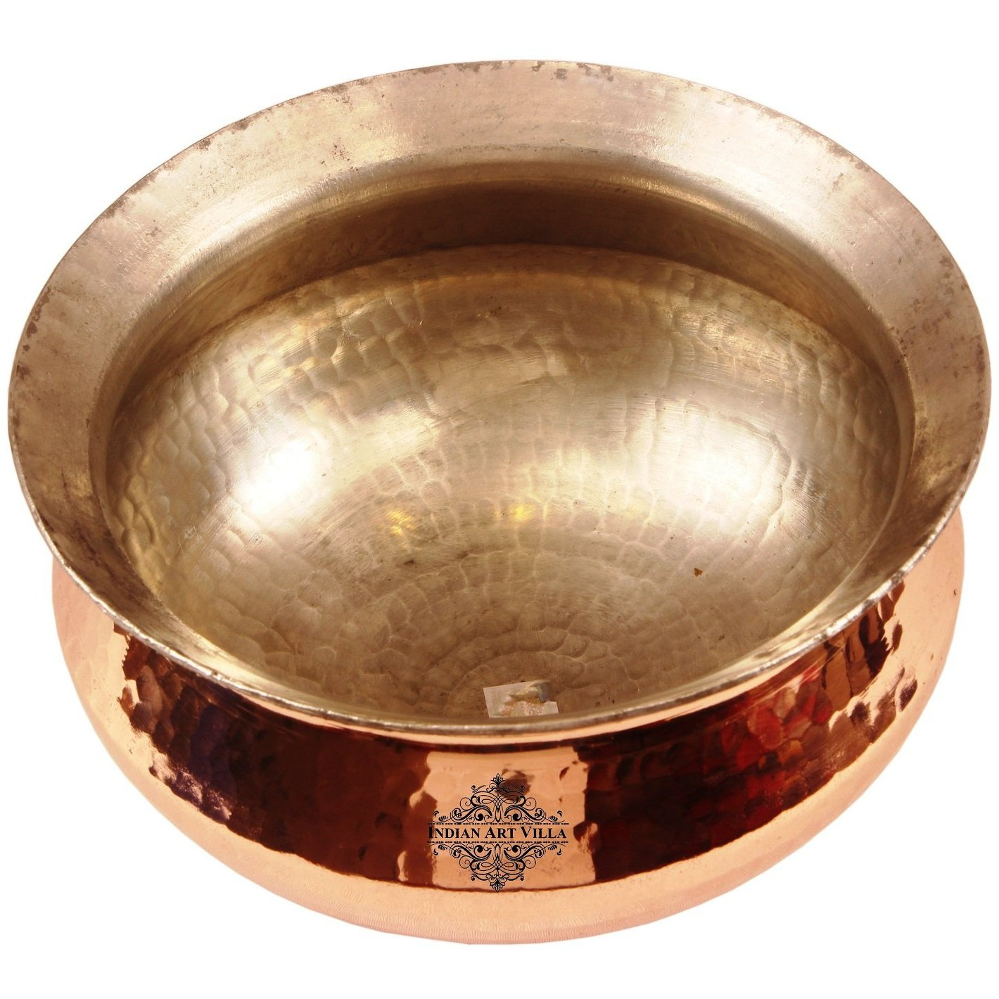 Indian Art Villa Copper Hammered Handi with Inside Tin Lining 7.4 inch Dia