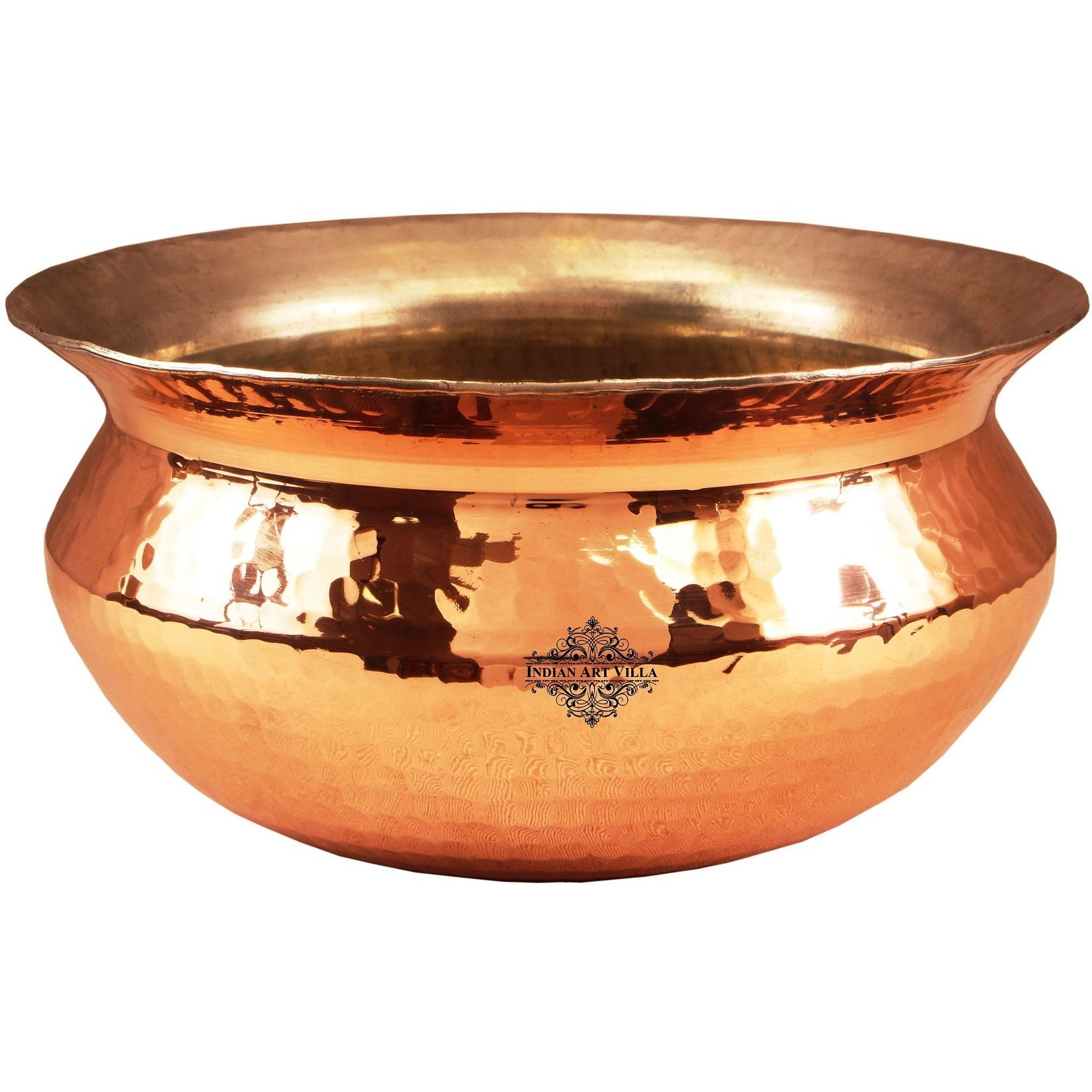 Indian Art Villa Copper Hammered Handi with Inside Tin Lining 8.6 inch Dia