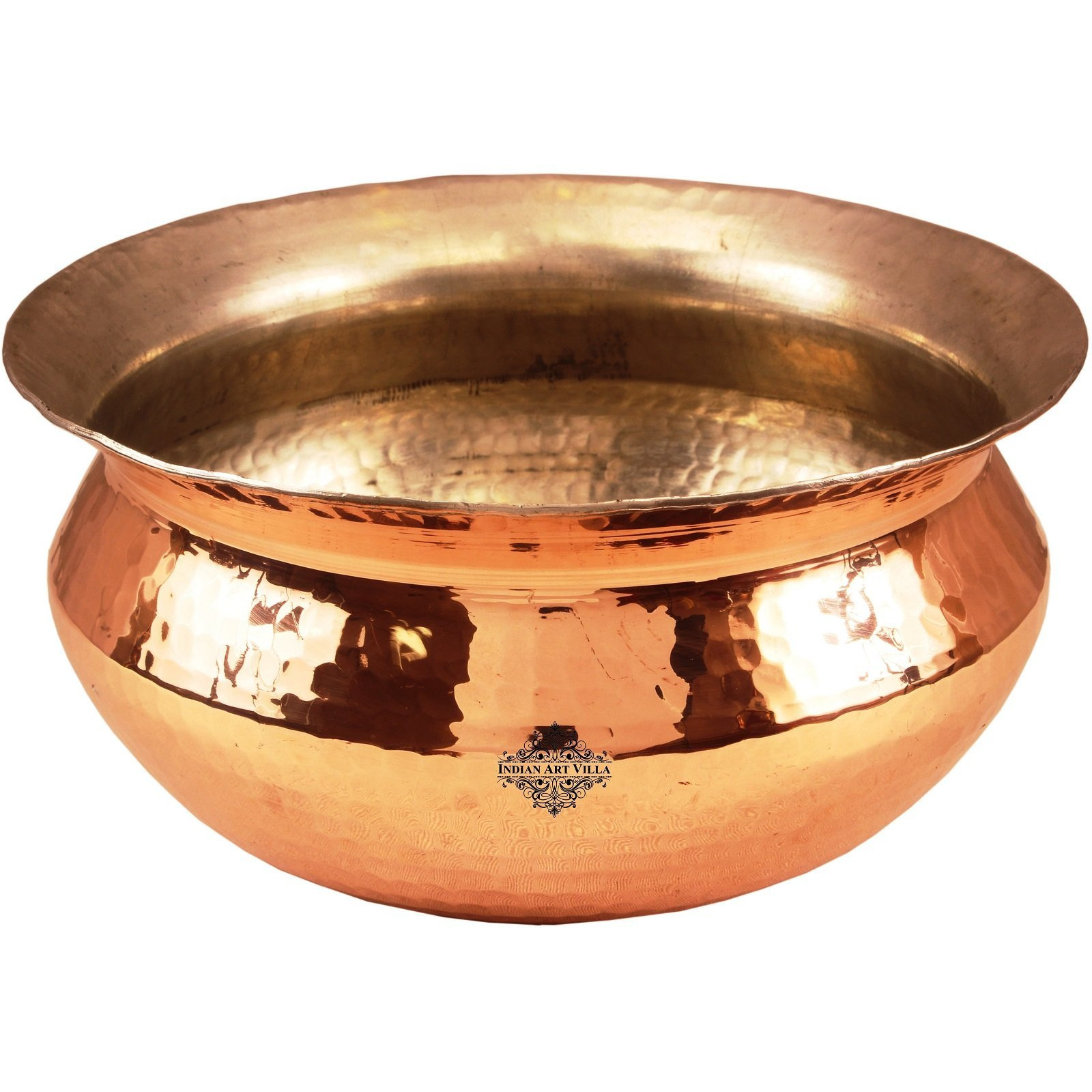 Indian Art Villa Copper Hammered Handi with Inside Tin Lining 8.6 inch Dia