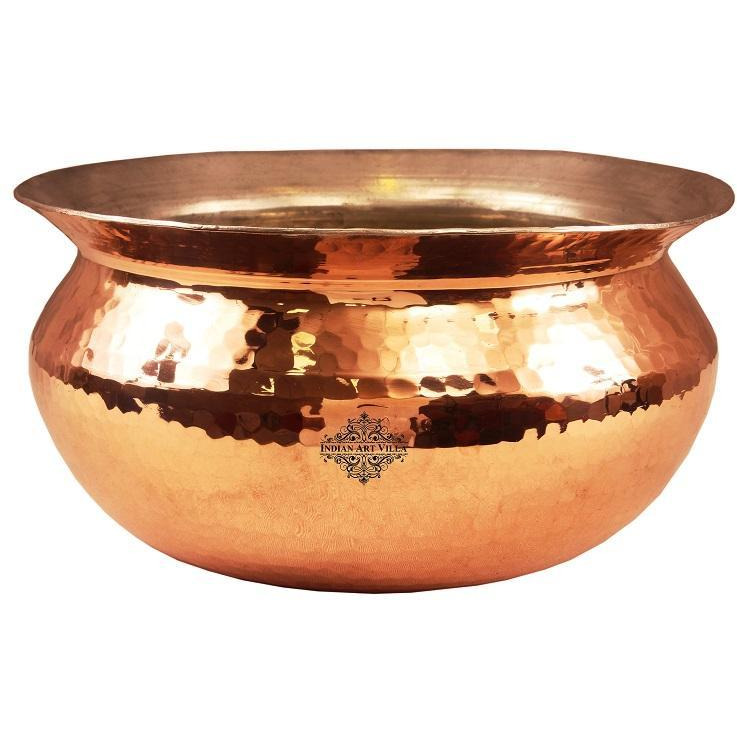Indian Art Villa Copper Hammered Handi with Inside Tin Lining 9.4 inch Dia