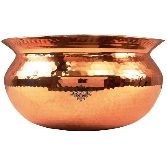 Indian Art Villa Copper Hammered Handi with Inside Tin Lining 9.4 inch Dia
