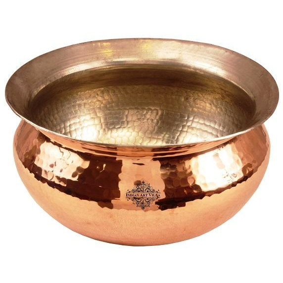 Indian Art Villa Copper Hammered Handi with Inside Tin Lining 9.4 inch Dia