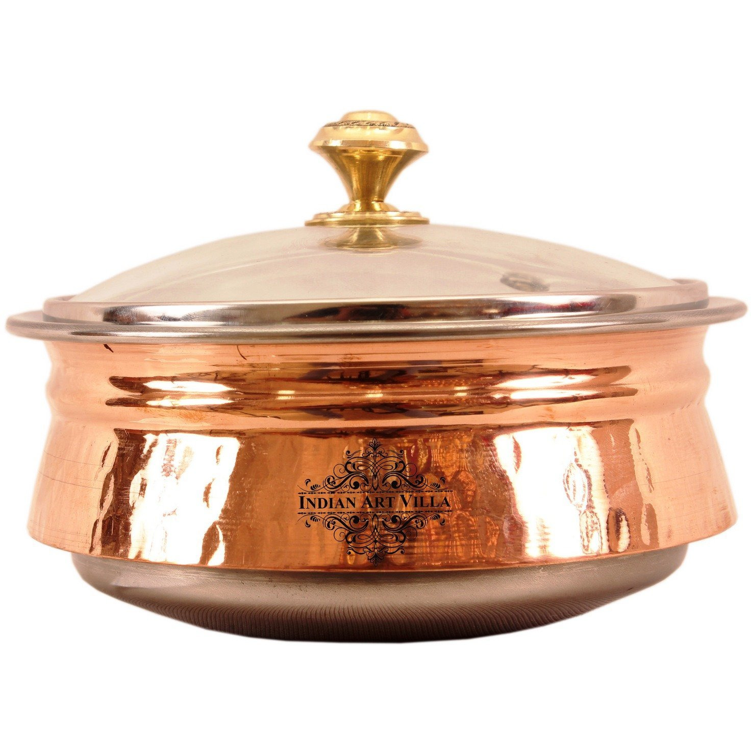 Indian Art Villa Steel Copper Induction Handi with Glass Lid 6.5  Inch Dia