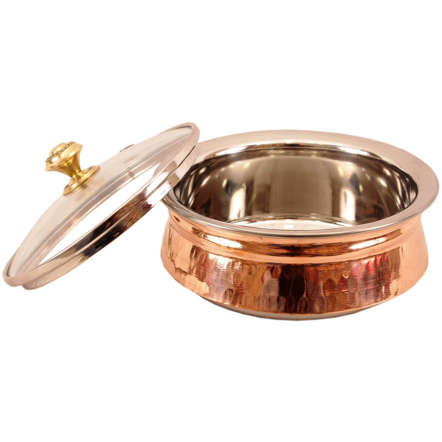 Indian Art Villa Steel Copper Induction Handi with Glass Lid 6.5  Inch Dia