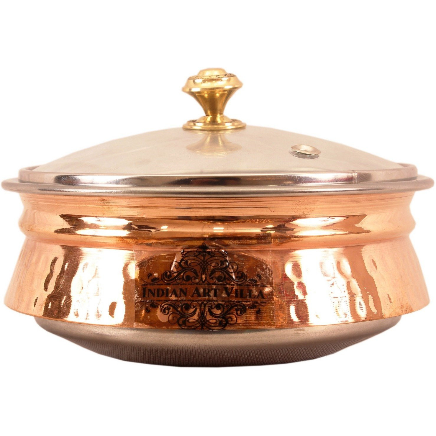Indian Art Villa Steel Copper Induction Handi with Glass Lid 8.0  Inch Dia