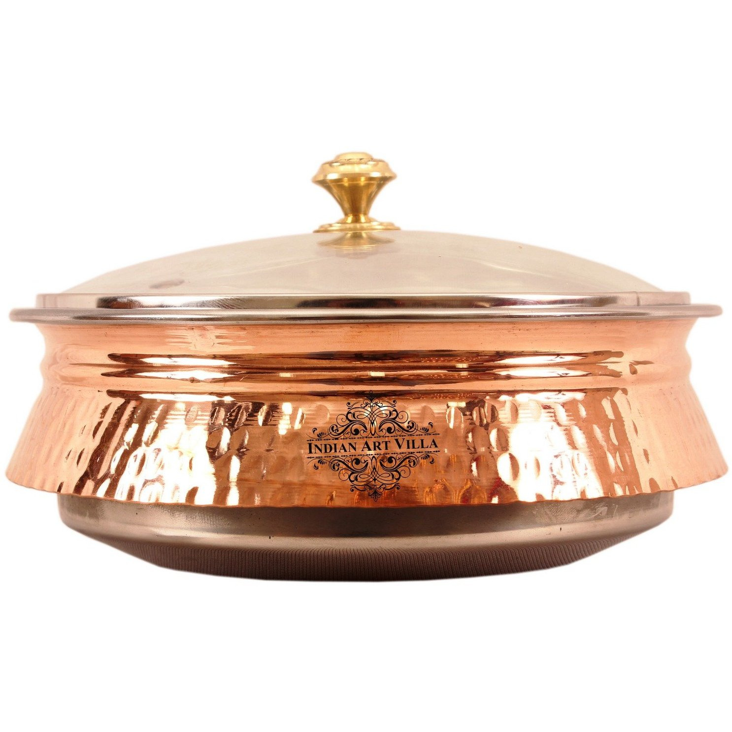 Indian Art Villa Steel Copper Induction Handi with Glass Lid 9.2  Inch Dia