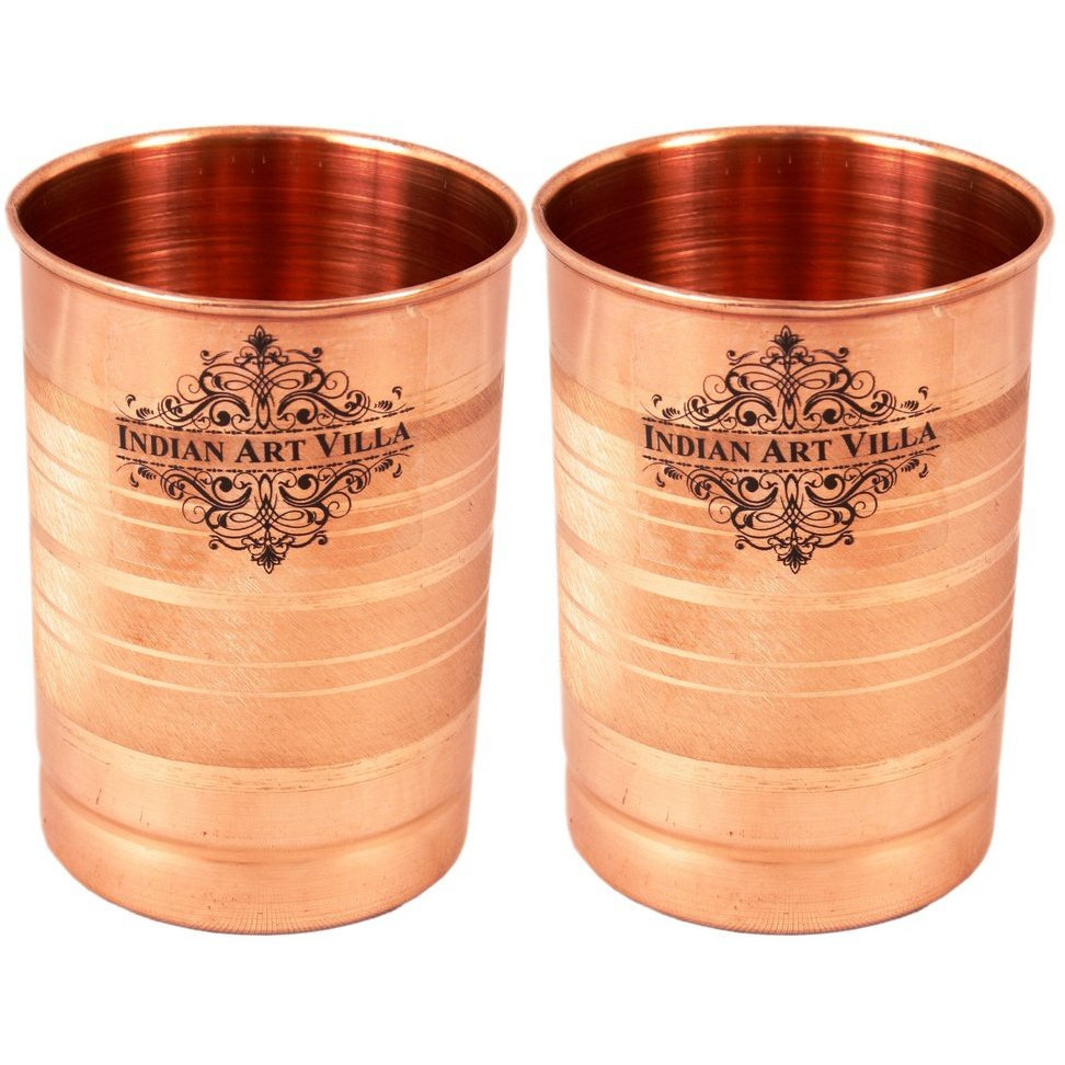 IndianArtVilla Copper Glass Tumbler SetHealth Benefits  10 OZ Each 2 Pieces