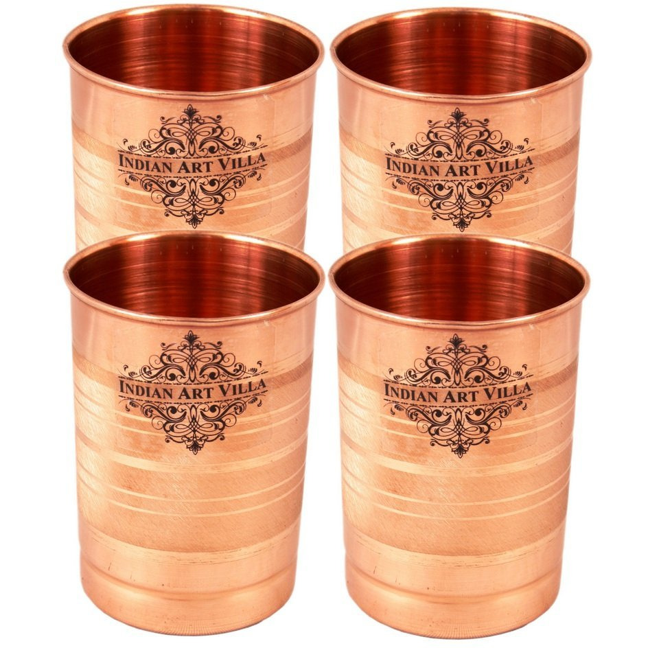 IndianArtVilla Copper Glass Tumbler SetHealth Benefits  10 OZ Each 4 Pieces