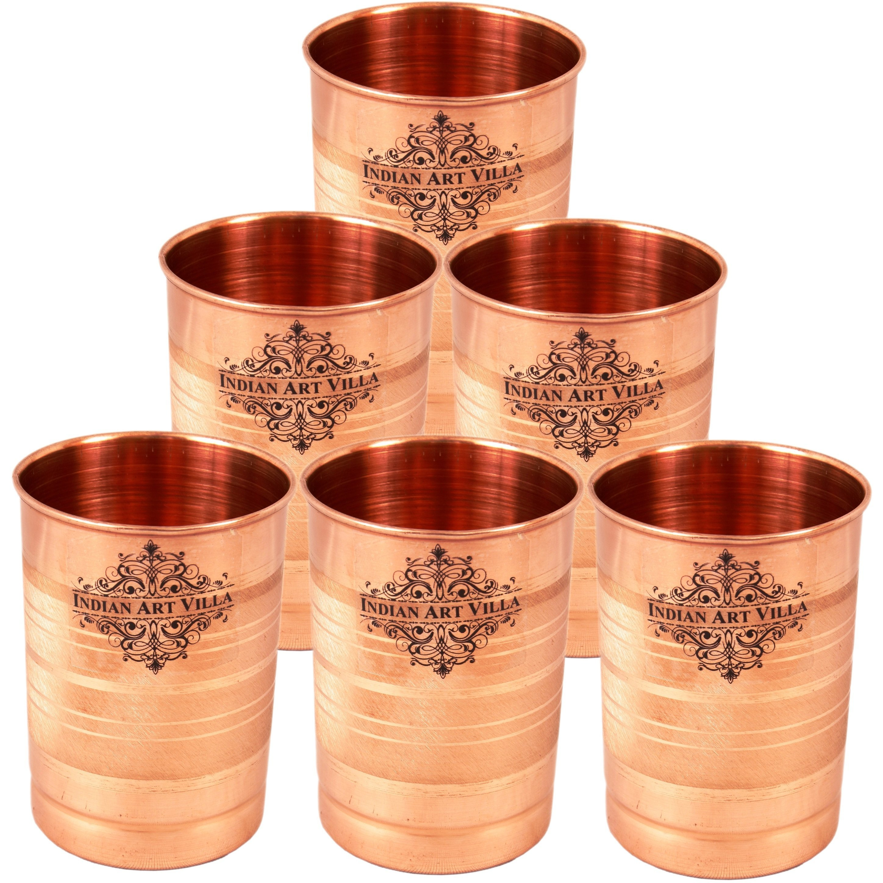 IndianArtVilla Copper Glass TumblerGood Health Benefits 300 ML Each 6 Pieces