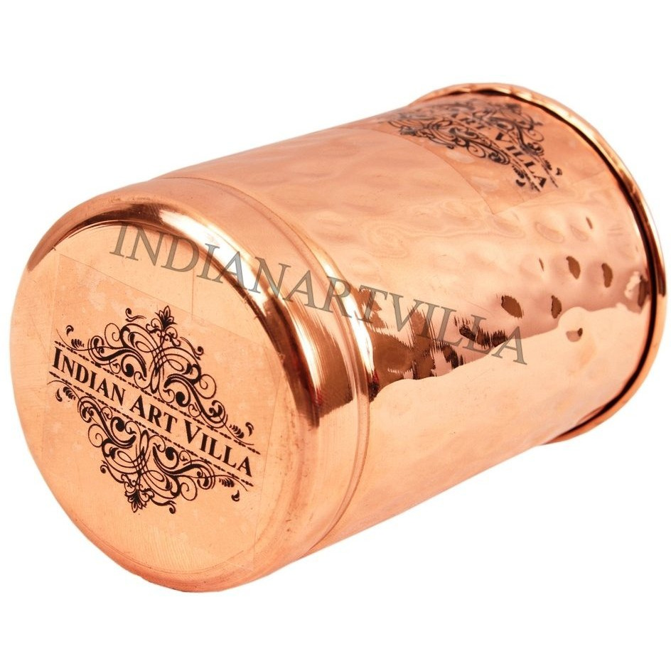 IndianArtVilla Copper Hammered Glass Tumbler With Ring10 OZ