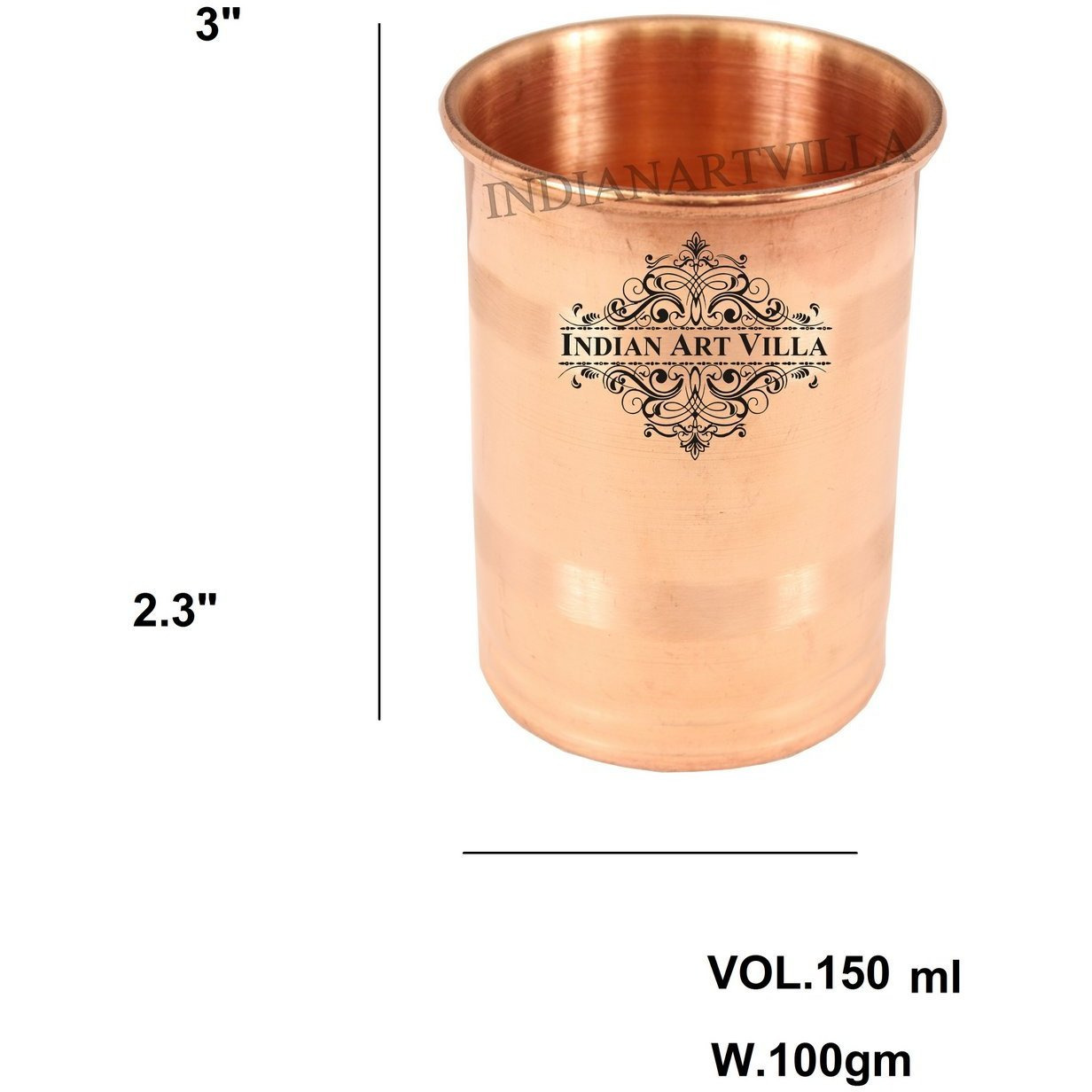 IndianArtVilla Copper Small Glass Tumbler  5 OZ Health Benefit Yoga Ayurveda