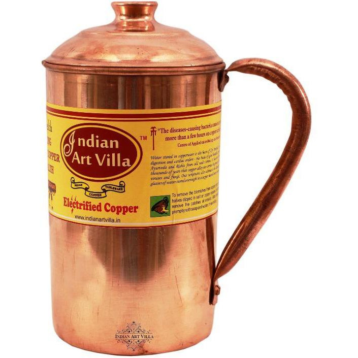IndianArtVilla Copper Plain Jug Pitcher33 OZ Health Benefit Yoga Ayurveda