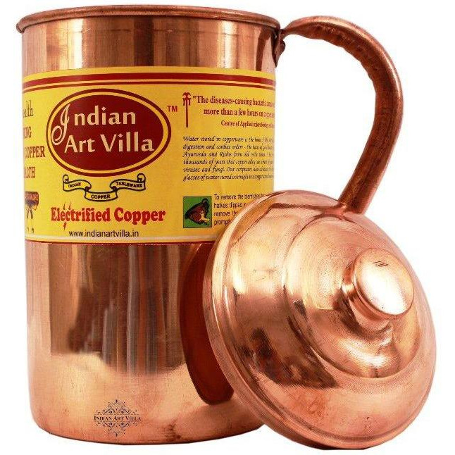 IndianArtVilla Copper Plain Jug Pitcher33 OZ Health Benefit Yoga Ayurveda