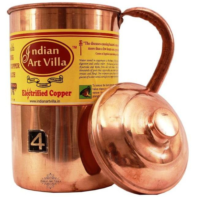 IndianArtVilla Copper Plain Jug Pitcher  40 OZ Health Benefit Yoga Ayurveda