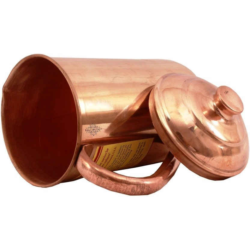 IndianArtVilla Copper Plain Jug Pitcher  40 OZ Health Benefit Yoga Ayurveda