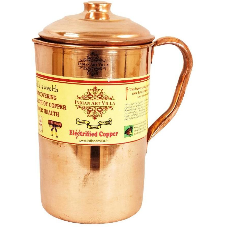 IndianArtVilla Copper Plain Jug Pitcher54 OZ storage Water Health Benefit Yoga
