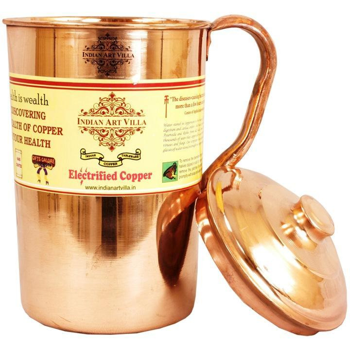 IndianArtVilla Copper Plain Jug Pitcher54 OZ storage Water Health Benefit Yoga