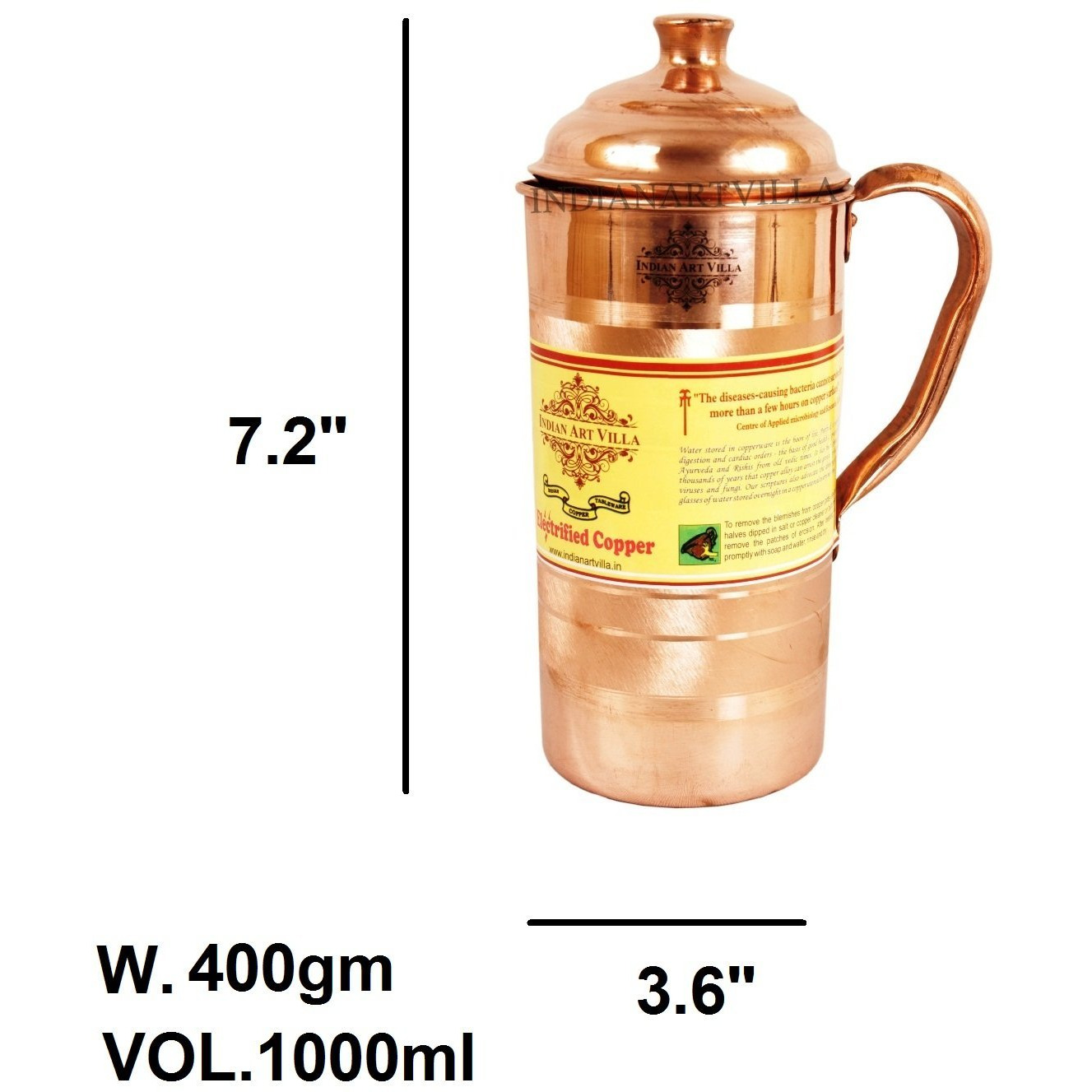 IndianArtVilla Copper Luxury Jug Pitcher33 OZ storage Water Ayurveda Healing