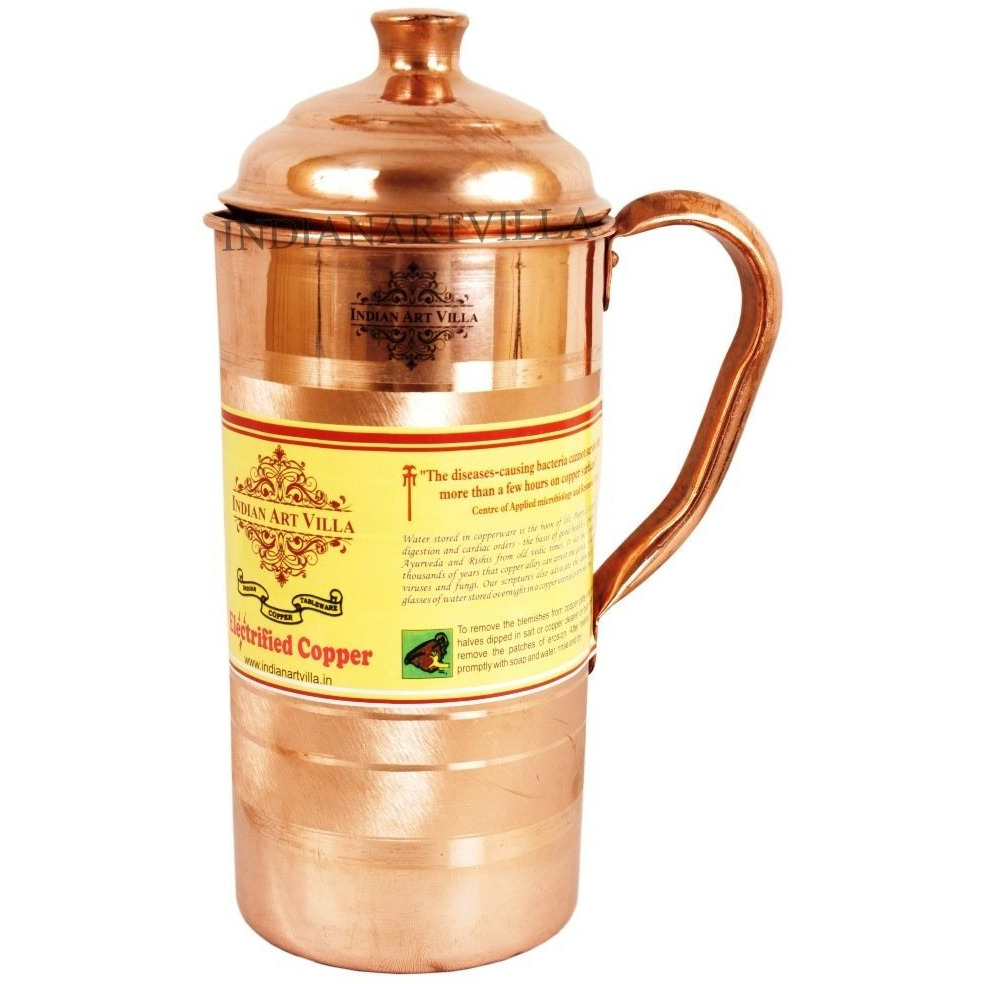 IndianArtVilla Copper Luxury Jug Pitcher33 OZ storage Water Ayurveda Healing