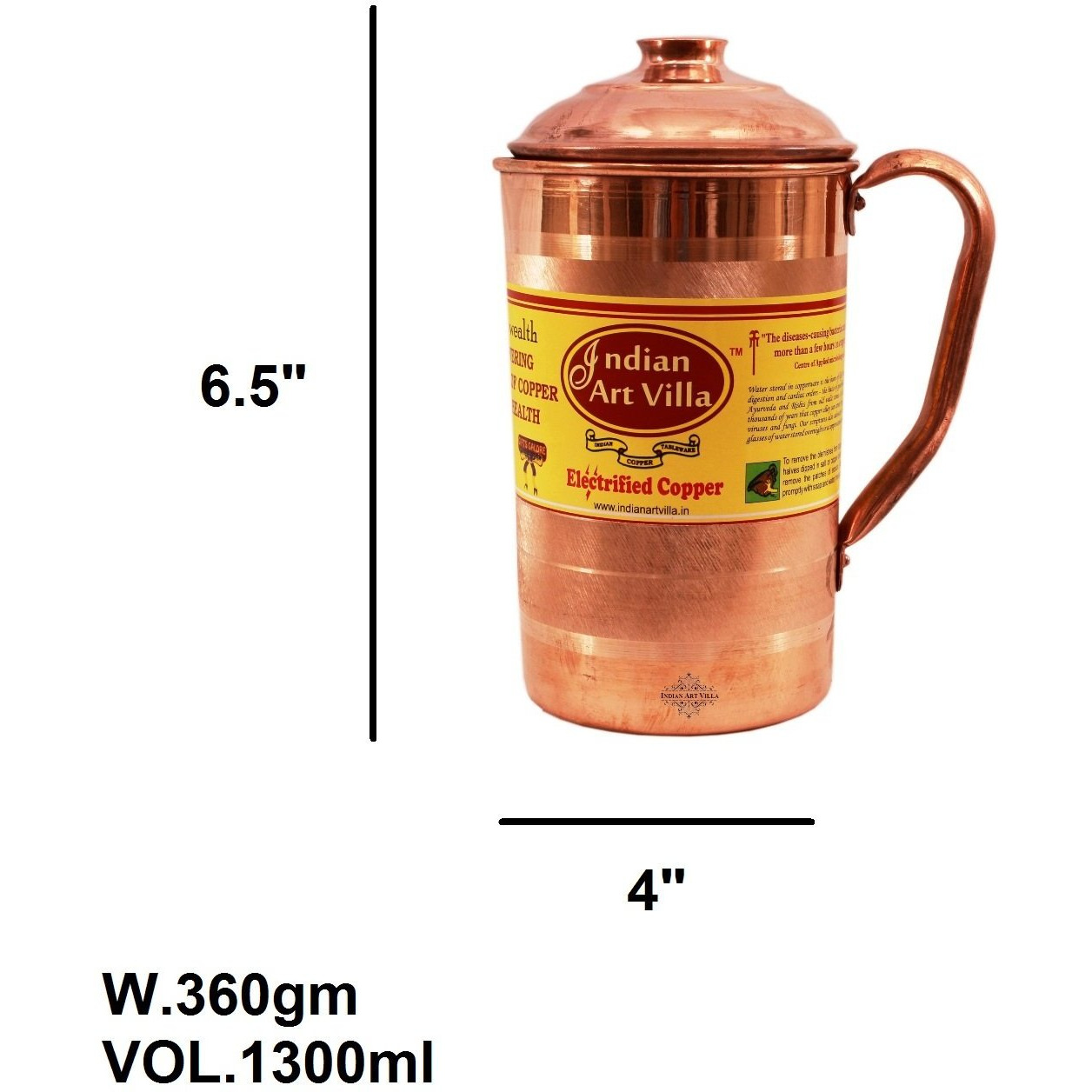 IndianArtVilla Copper Luxury Jug Pitcher43 OZ storage Water Ayurveda Healing