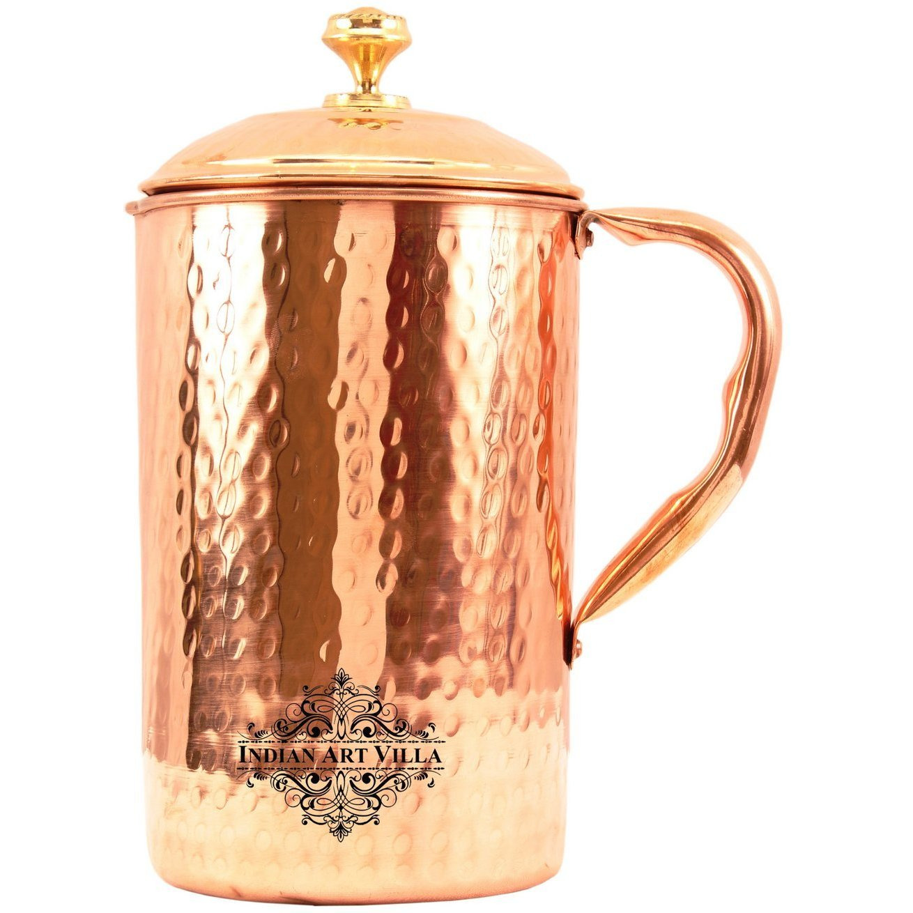 IndianArtVilla Copper Hammered Jug with Brass Designer Lid 33 OZStorage Water