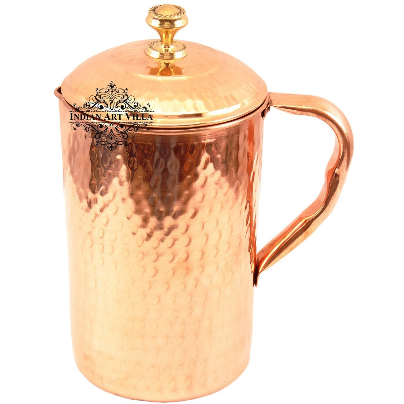 IndianArtVilla Copper Hammered Jug with Brass Designer Lid 33 OZStorage Water