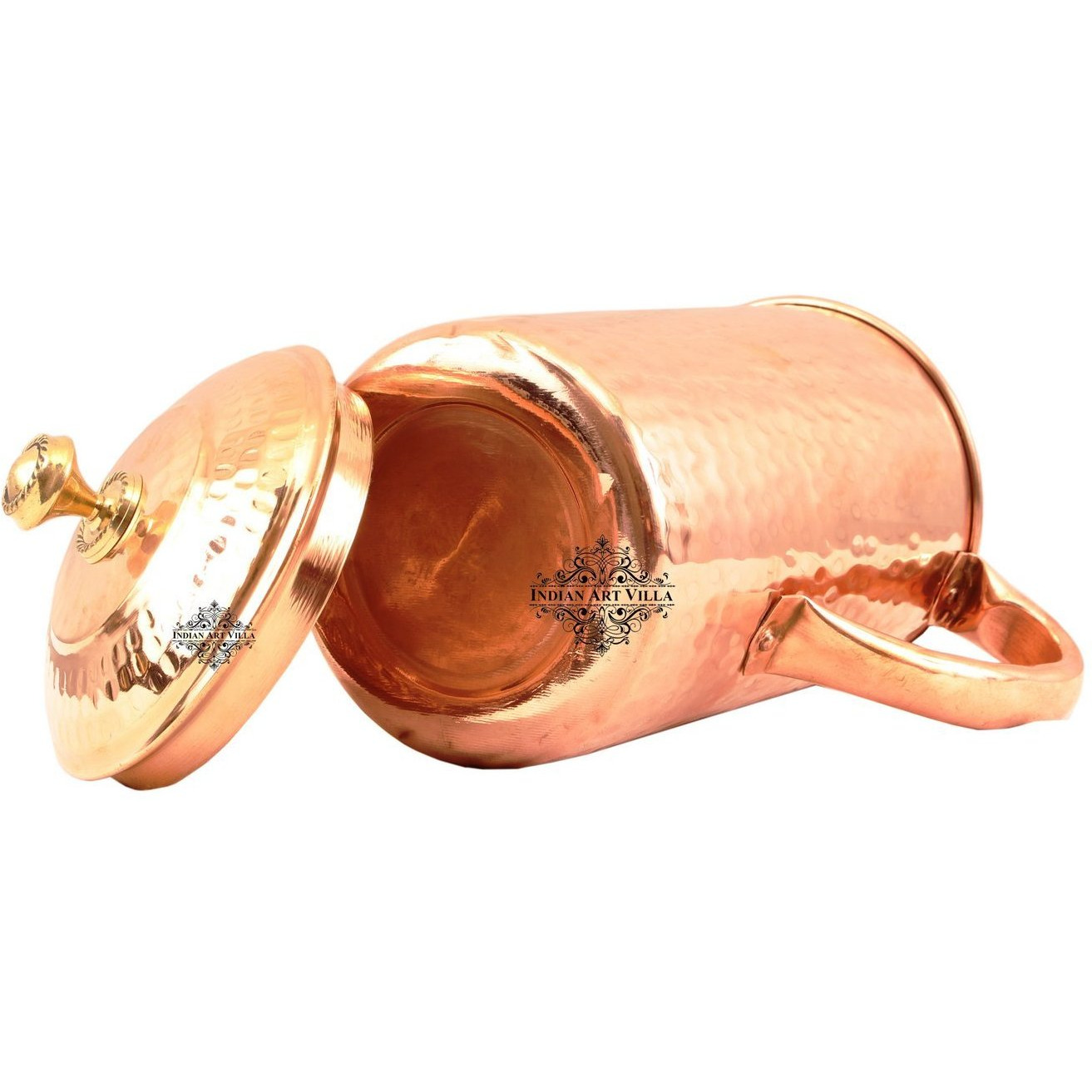 IndianArtVilla Copper Hammered Jug with Brass Designer Lid 33 OZStorage Water