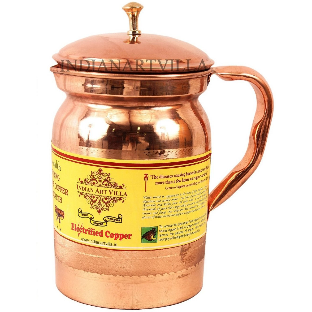 IndianArtVilla Copper Hammered Apex Jug Pitcher Storing & Serving Water 43 OZ