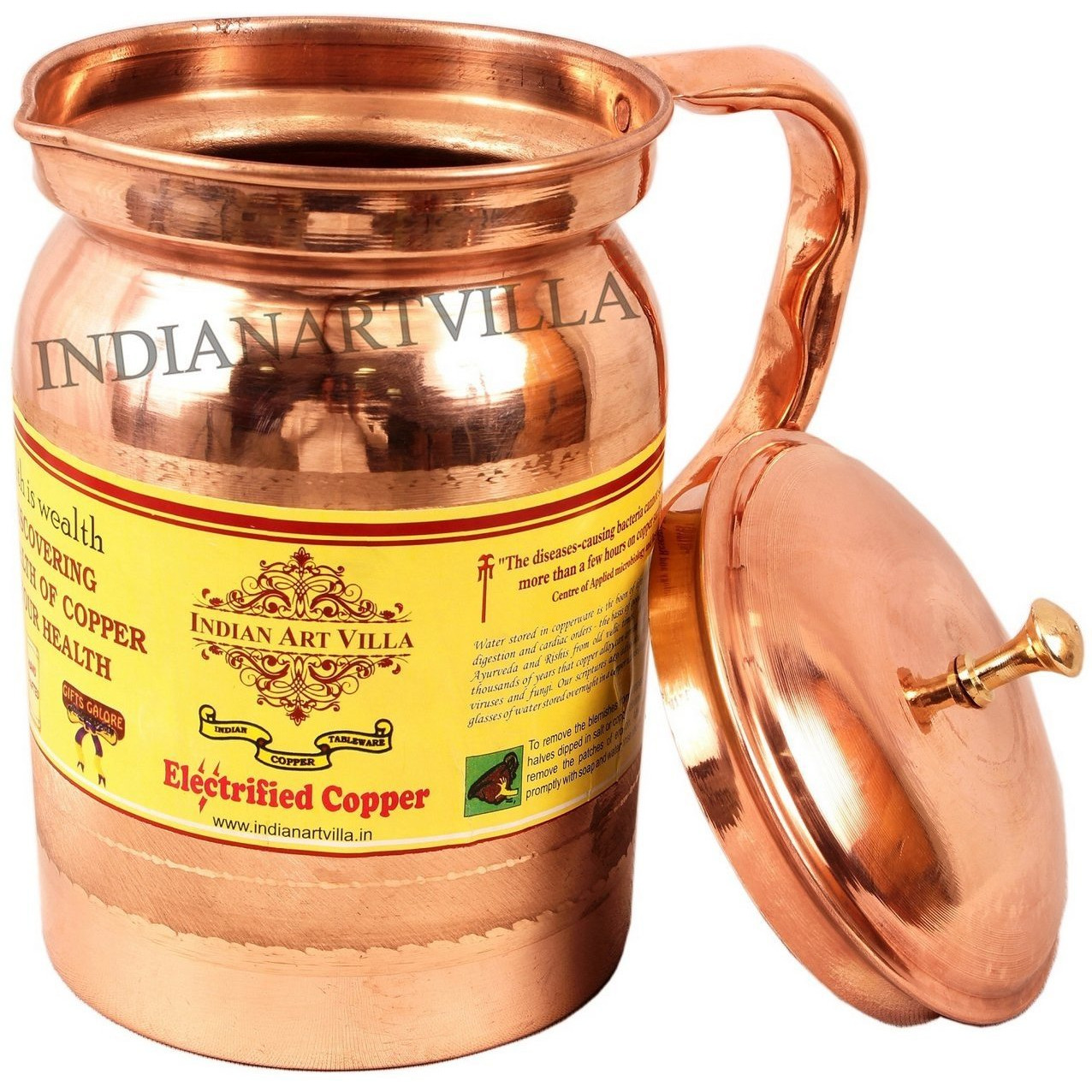 IndianArtVilla Copper Hammered Apex Jug Pitcher Storing & Serving Water 43 OZ