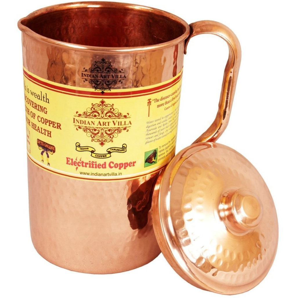 IndianArtVilla Copper Hammered Jug PitcherStorage Water 33 OZ