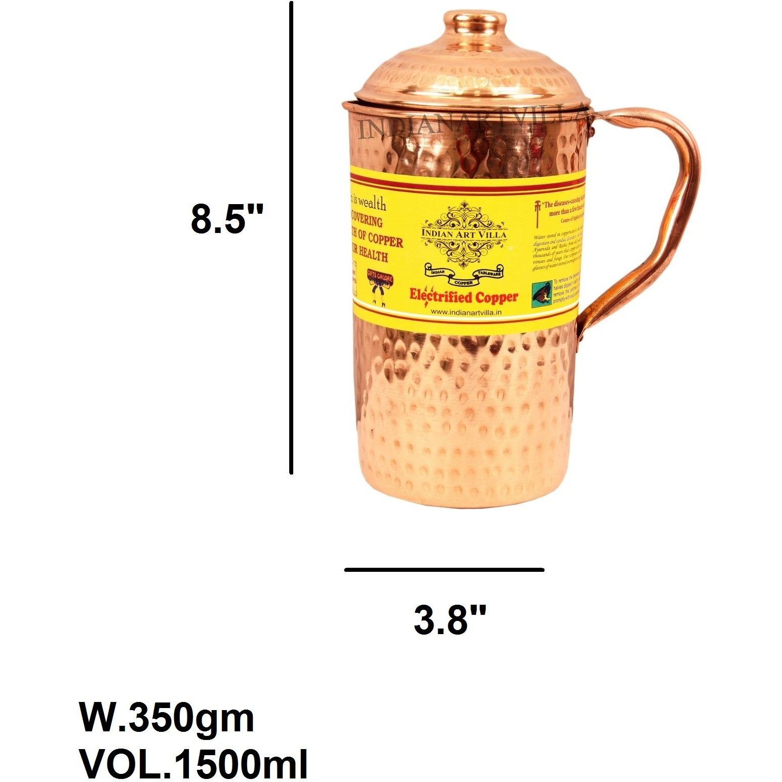 IndianArtVilla Copper Hammered Jug PitcherStorage Water  50 OZ