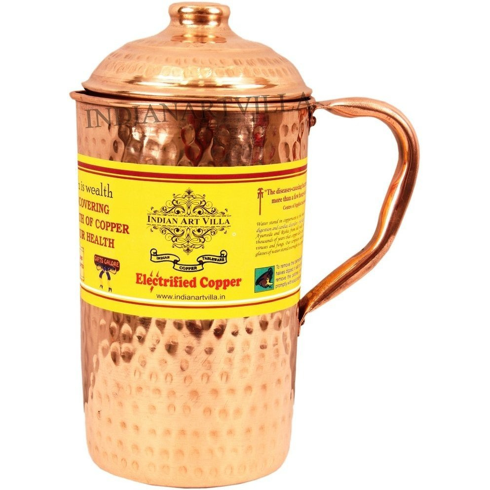 IndianArtVilla Copper Hammered Jug PitcherStorage Water  50 OZ