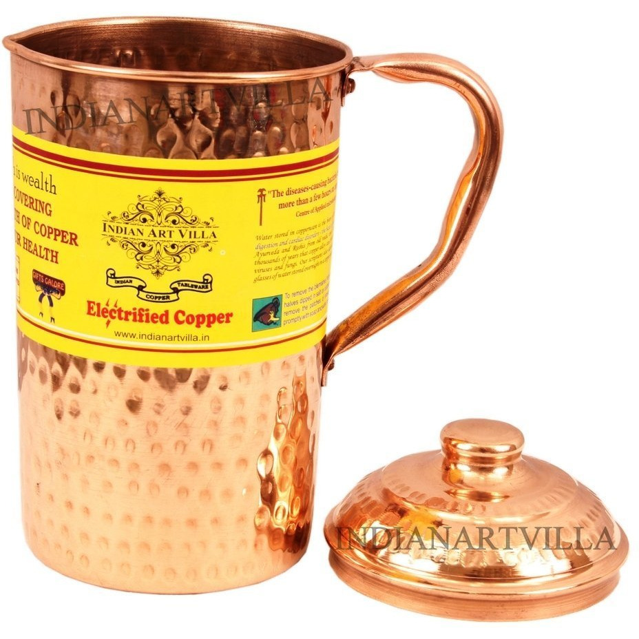 IndianArtVilla Copper Hammered Jug PitcherStorage Water  50 OZ