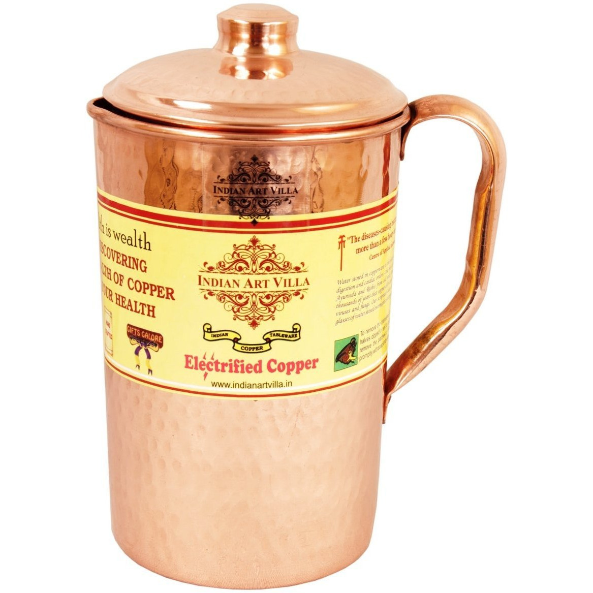 IndianArtVilla Copper Hammered Jug PitcherAyurveda Healing  57 OZ