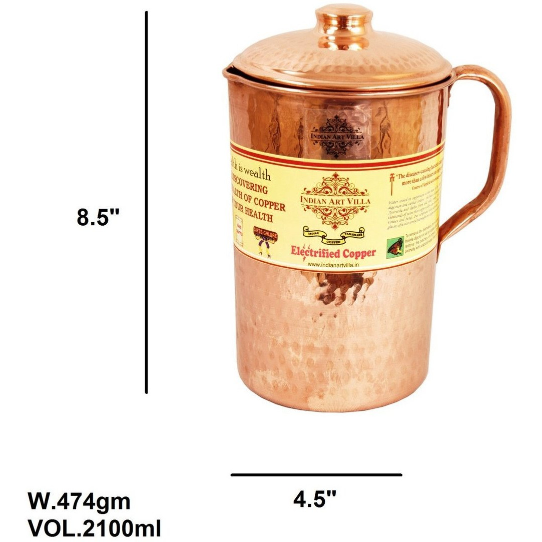 IndianArtVilla Copper Hammered Jug PitcherAyurveda Healing  71 OZ