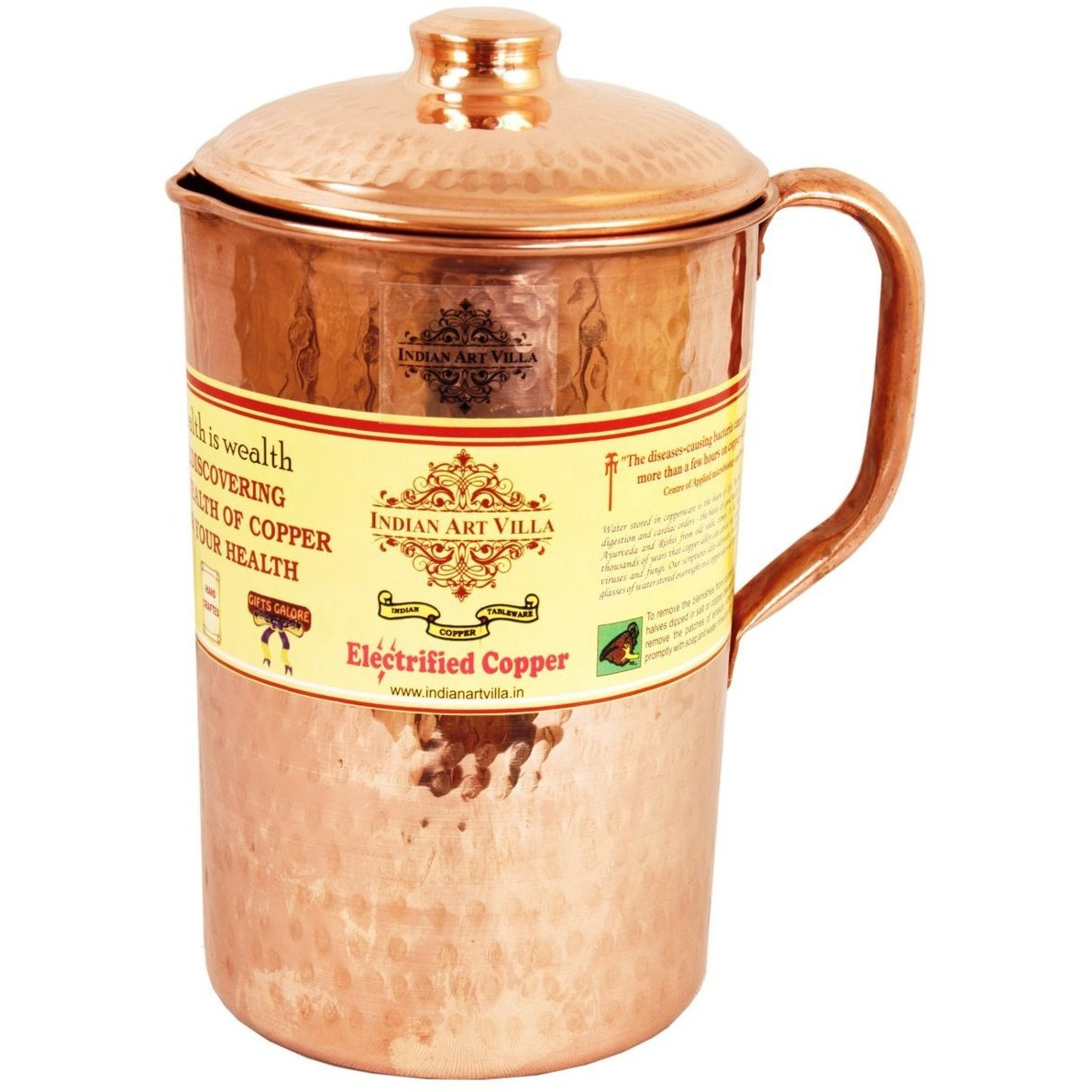 IndianArtVilla Copper Hammered Jug PitcherAyurveda Healing  71 OZ