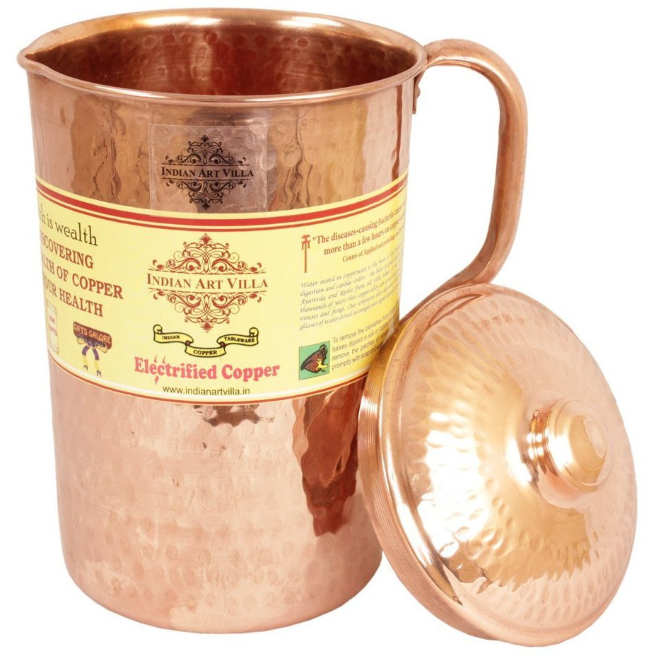 IndianArtVilla Copper Hammered Jug PitcherAyurveda Healing  71 OZ
