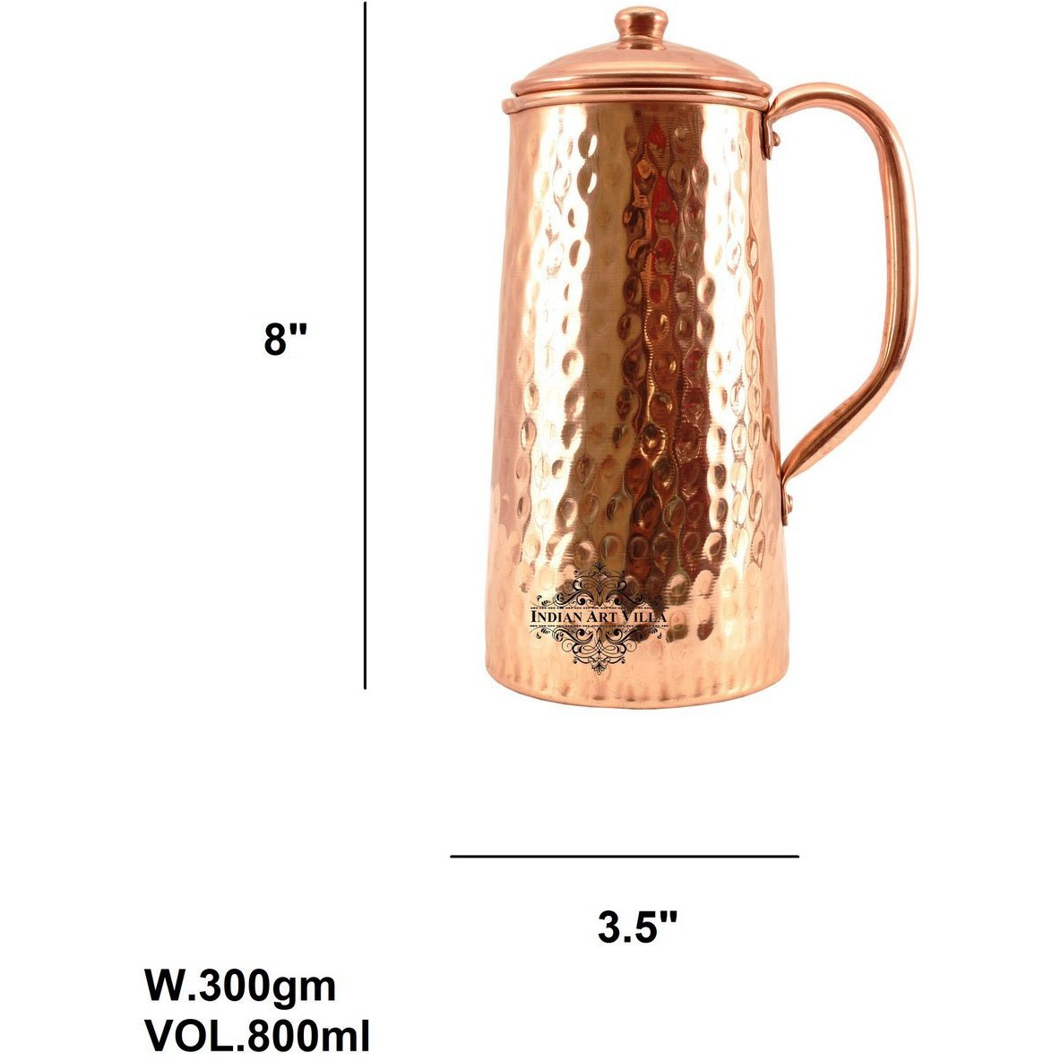 IndianArtVilla Copper Hammered Big Bottom Pyramid Jug Pitcher 27 OZ