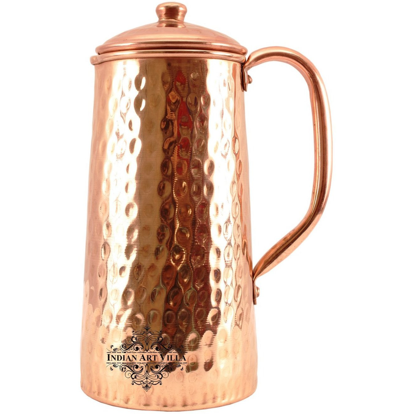 IndianArtVilla Copper Hammered Big Bottom Pyramid Jug Pitcher 27 OZ