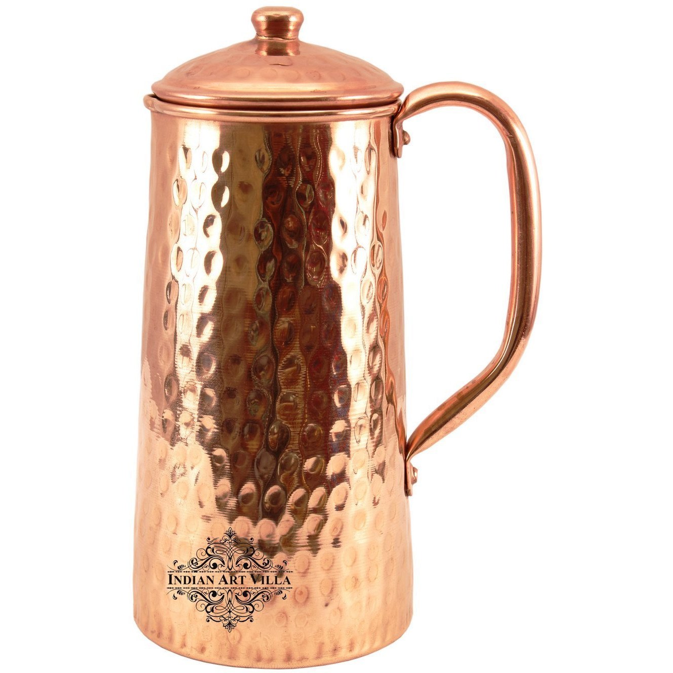 IndianArtVilla Copper Hammered Big Bottom Pyramid Jug Pitcher 27 OZ