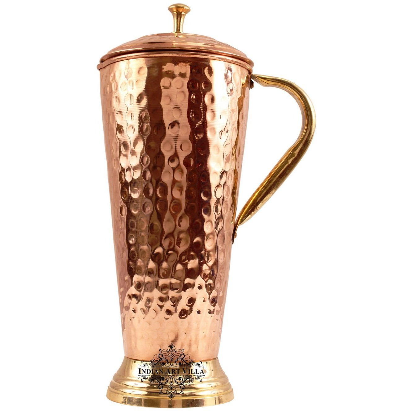 IndianArtVilla Copper Hammered Sartaj Jug Pitcher with Brass Bottom 40 OZ