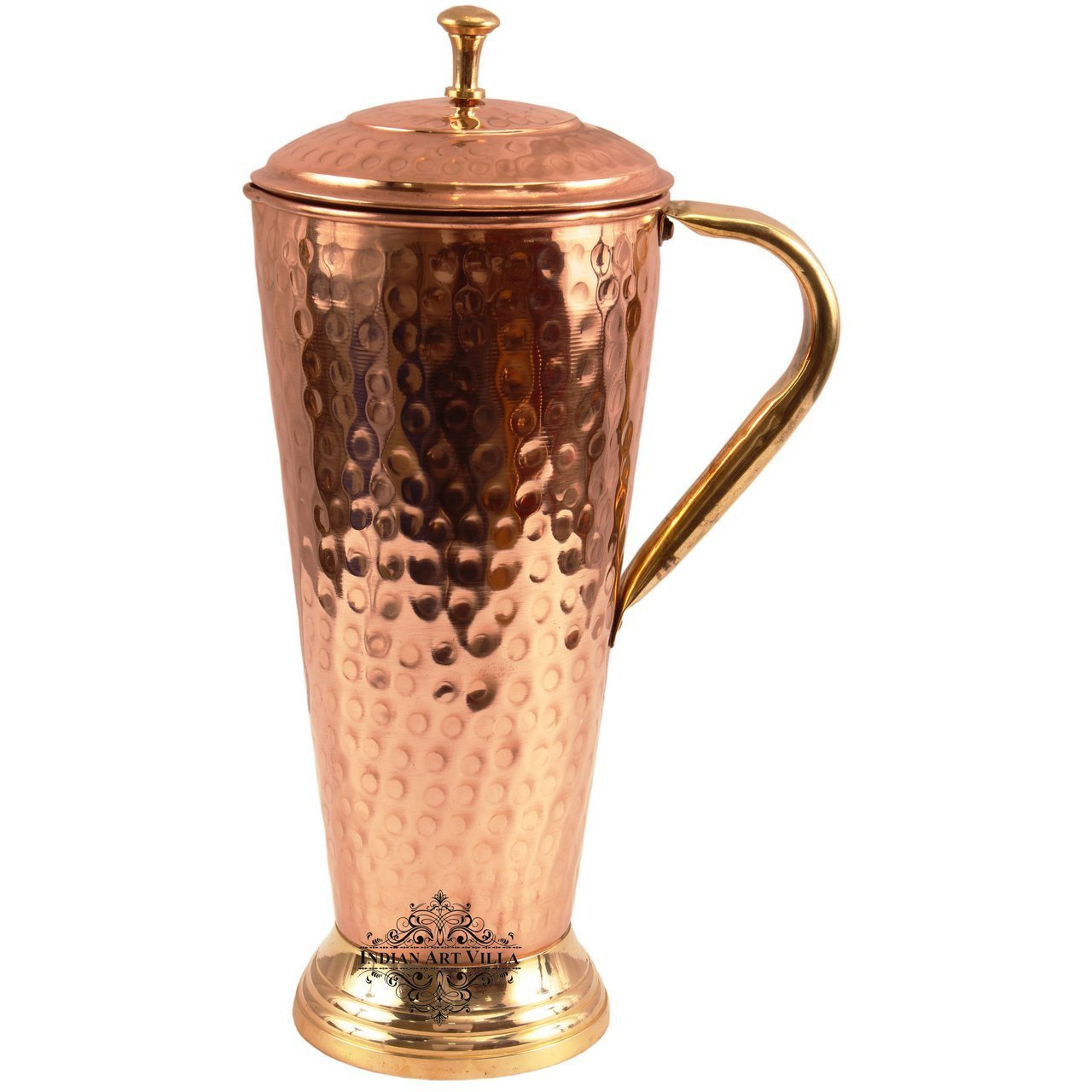 IndianArtVilla Copper Hammered Sartaj Jug Pitcher with Brass Bottom 40 OZ
