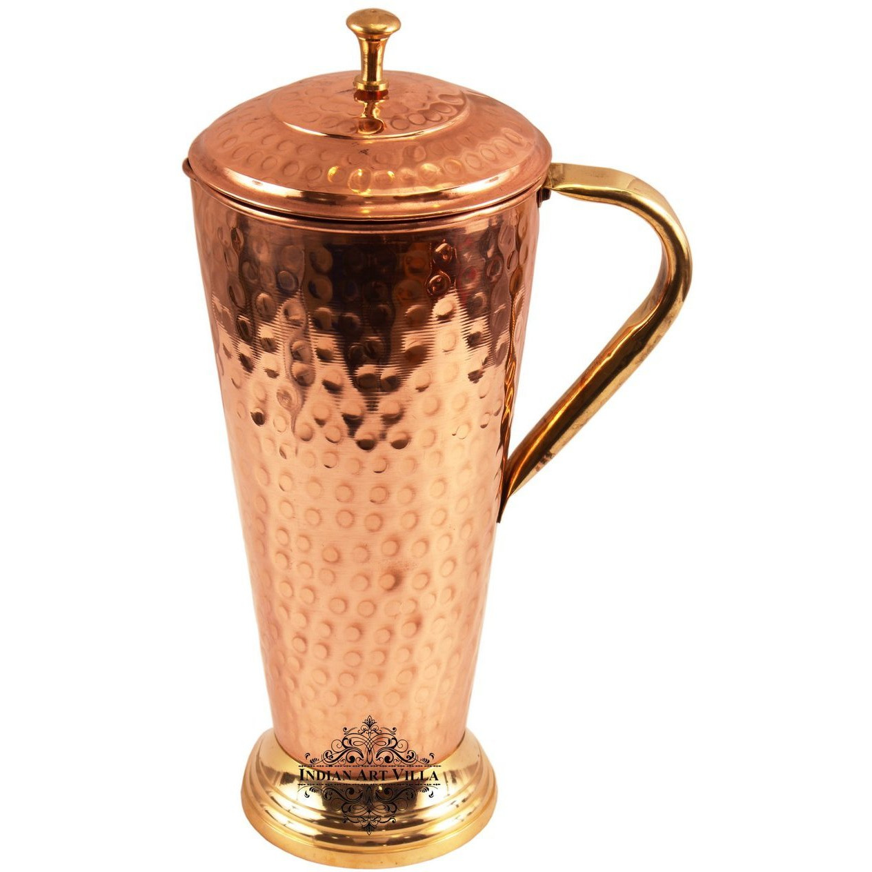 IndianArtVilla Copper Hammered Sartaj Jug Pitcher with Brass Bottom 40 OZ