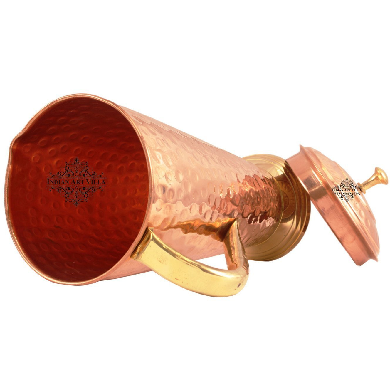 IndianArtVilla Copper Hammered Sartaj Jug Pitcher with Brass Bottom 40 OZ