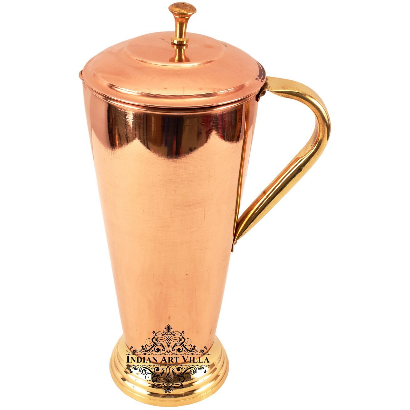IndianArtVilla Copper Hammered Sartaj Jug Pitcher with Brass Bottom 39 OZ