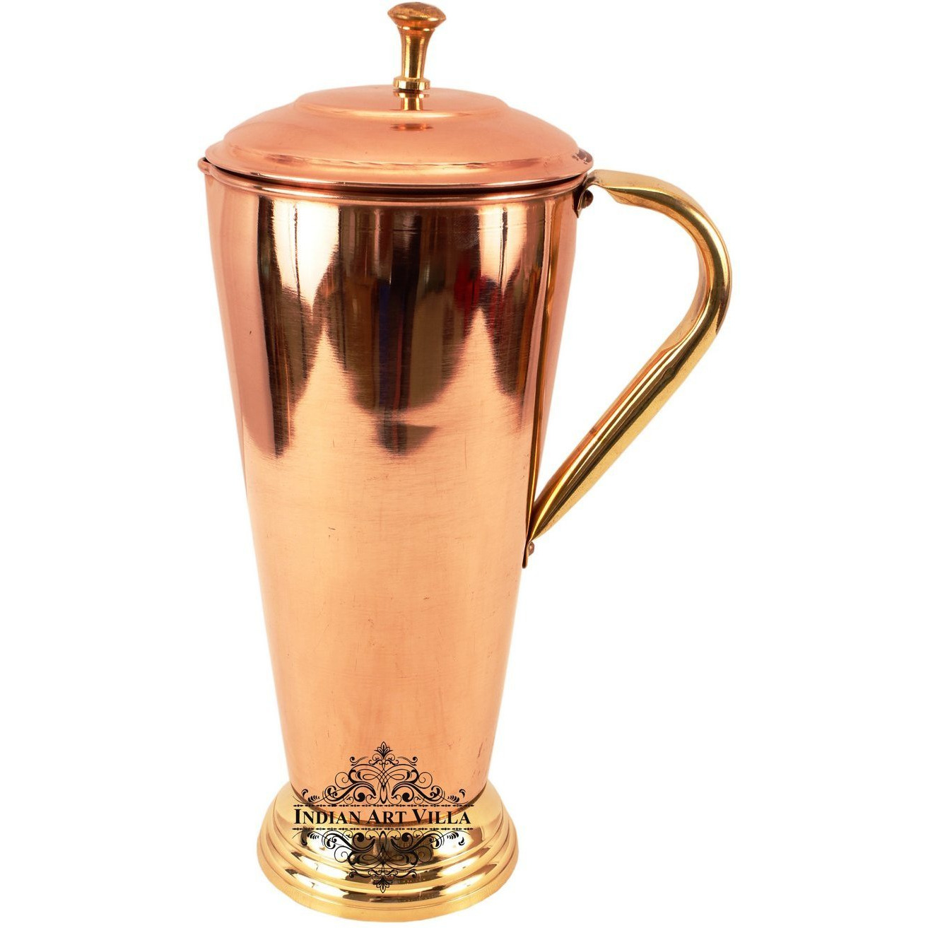 IndianArtVilla Copper Hammered Sartaj Jug Pitcher with Brass Bottom 39 OZ