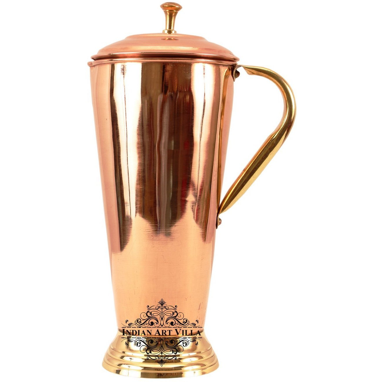 IndianArtVilla Copper Hammered Sartaj Jug Pitcher with Brass Bottom 39 OZ
