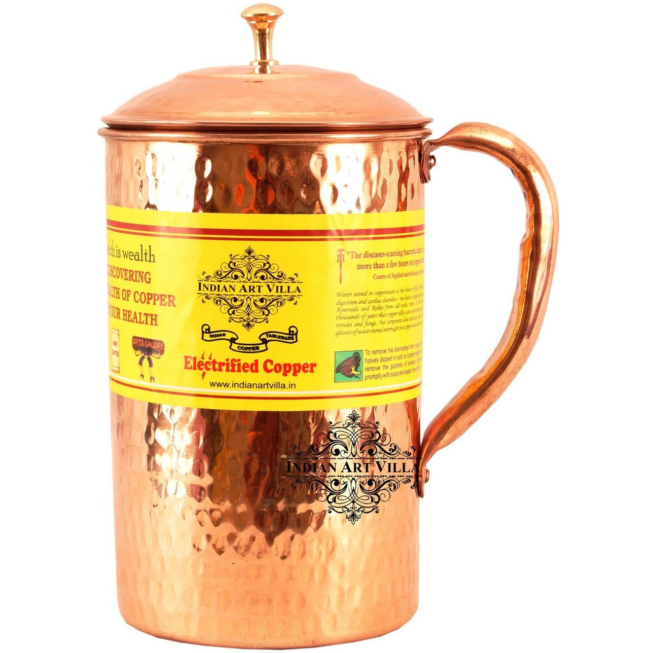 IndianArtVilla Copper Hammered Jug PitcherStorage Serving Drinking Water 57 OZ